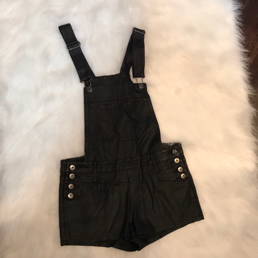 Black leather overalls